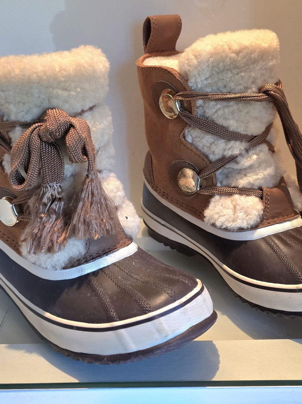 Sorel Brown and Cream Lace-Up Shearling Winter Boots